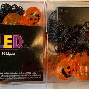 2 New Boxed 10 Pumpkin Led Product Works UltraLED Battery Operated Twinkle Light